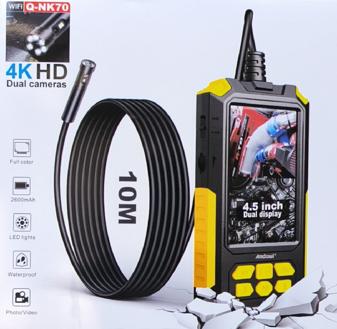 Andowl Q-NK70 10 Meter 4K HD Handheld Waterproof Endoscope