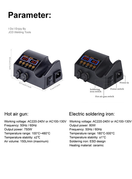 JCD 2 in 1 8898 Soldering Station 750W with LCD Display, Rework Welding Station