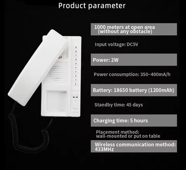 Jeatone 433MHz Wireless Secure Telephone Intercom System - Electromann SA