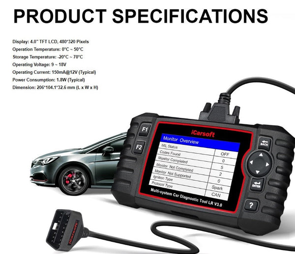 iCarsoft LR v3.0 Diagnostic Tool for Land Rover - Powerful and User-Friendly