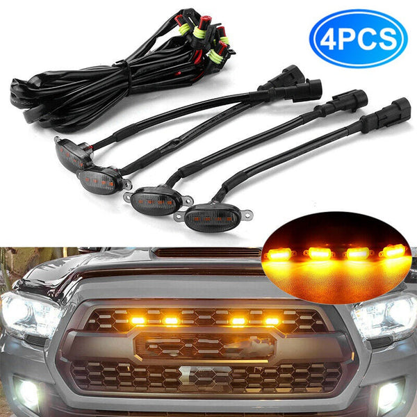 Thuthukisa I-Grille Yemoto Yakho nge-4pc ABS Plastic Car Grille Amber LED Lights 