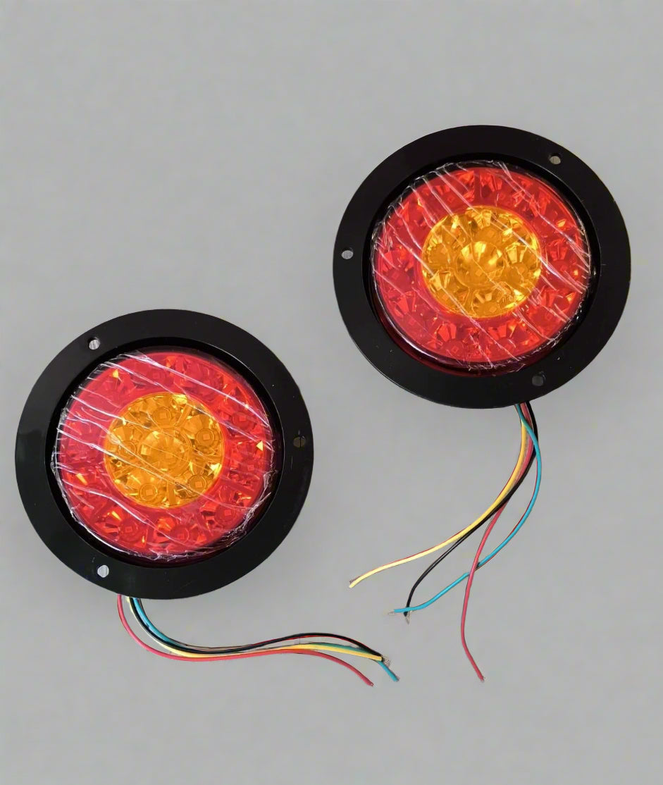 2Pcs 24v Round Truck/Trailer 16LED Rear Tail Stop Light RED + Amber - Electromann SA