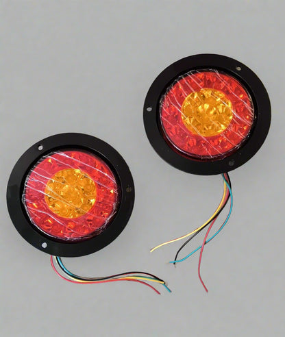 2Pcs 24v Round Truck/Trailer 16LED Rear Tail Stop Light RED + Amber - Electromann SA