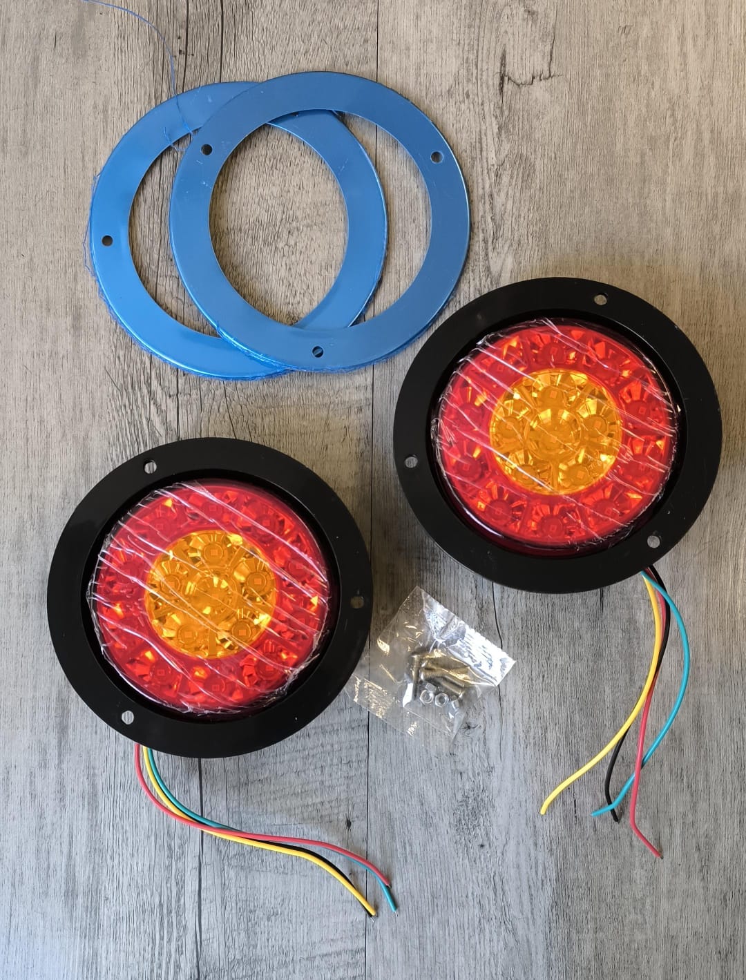 2Pcs 24v Round Truck/Trailer 16LED Rear Tail Stop Light RED + Amber - Electromann SA