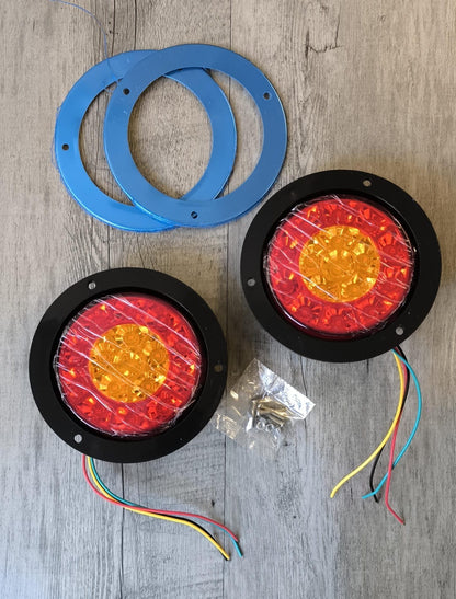 2Pcs 24v Round Truck/Trailer 16LED Rear Tail Stop Light RED + Amber - Electromann SA