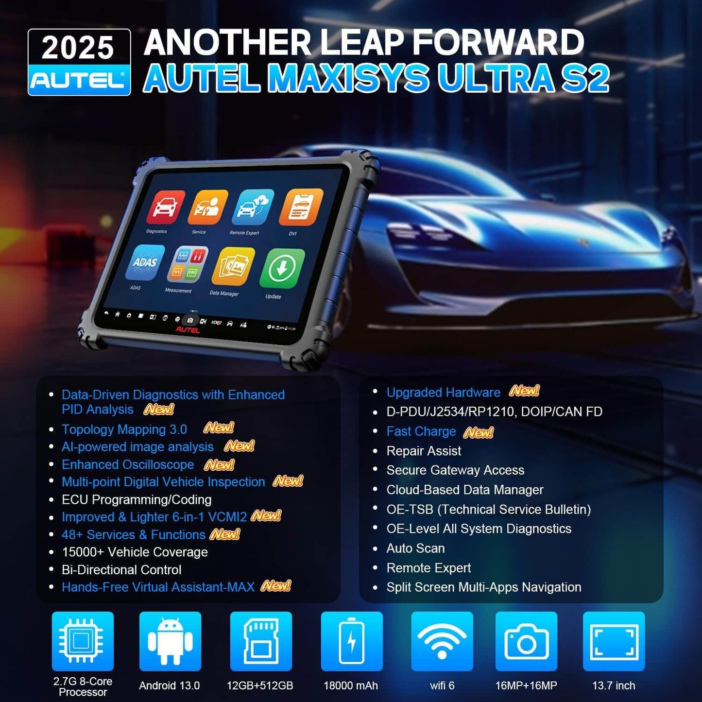 Autel MaxiSys Ultra S2 Automotive Diagnostic Scanner – 13.7″ Tablet (10003330) - Electromann SA