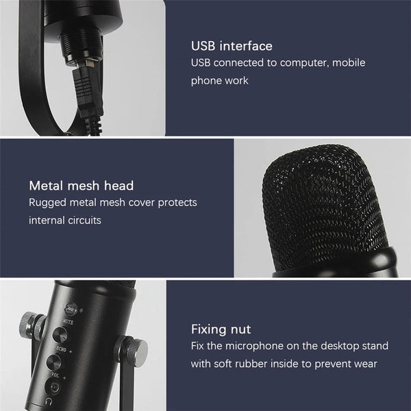 Metal USB Mic Condenser Microphone Windows