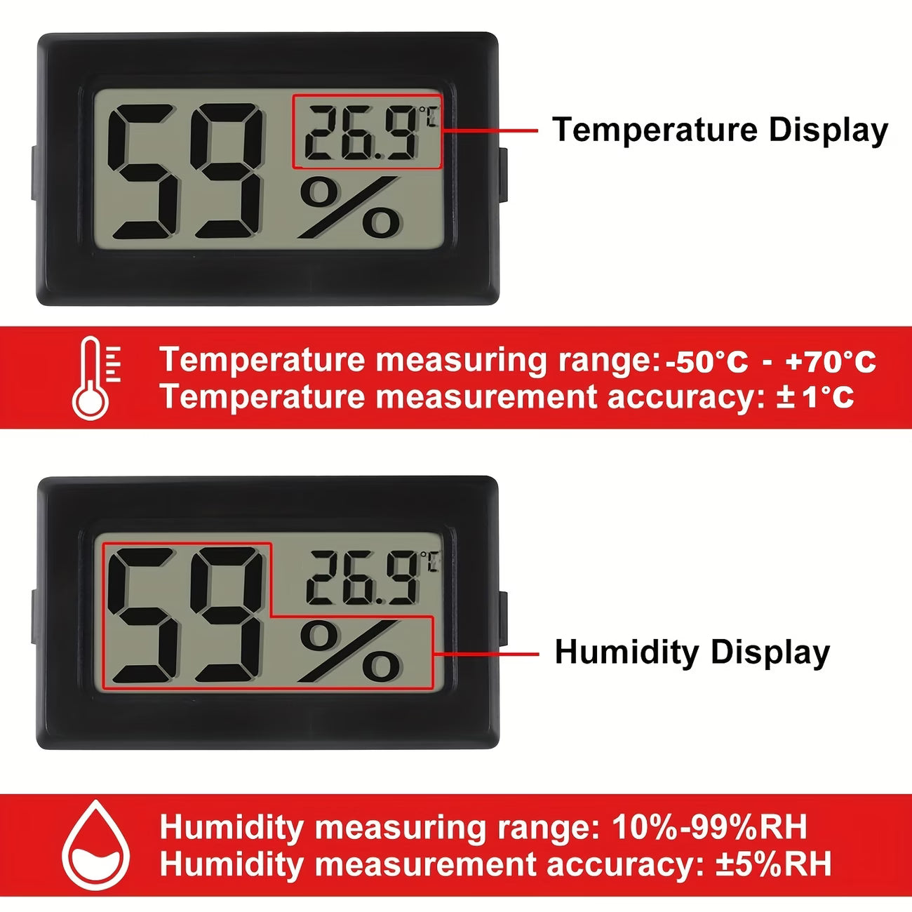 Mini LCD Digital Thermometer and Hygrometer - Compact and Accurate Temperature and Humidity Measurement (10004211) - Electromann SA
