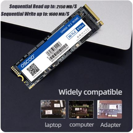 OSCOO M.2 2280 Internal solid-state drive NVMe 512GB SSD PCIe3.0 X4 3D TLC