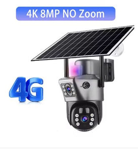 Solar Outdoor Surveillance 4G Sim 4K 8MP Three Lens Camera