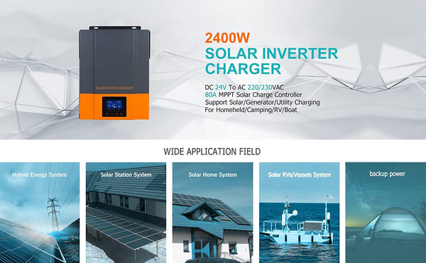 PowMr Hybrid Pure Sine Solar Inverter 1500W 12V with Built in 80A MPPT Solar Controller