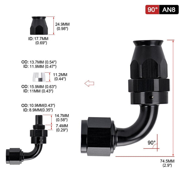 PTEF AN8 45 Degree Hose End Fitting For Stainless Steel Braided Hose