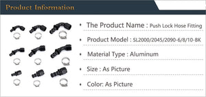 Universal AN8 Push-on Straight Reusable Hose End Fittings