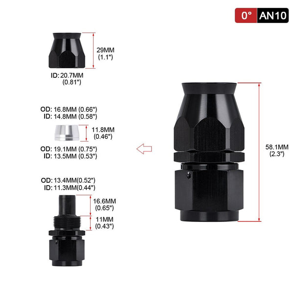 PTEF AN6 45 Degree Hose End Fitting For Stainless Steel Braided Hose