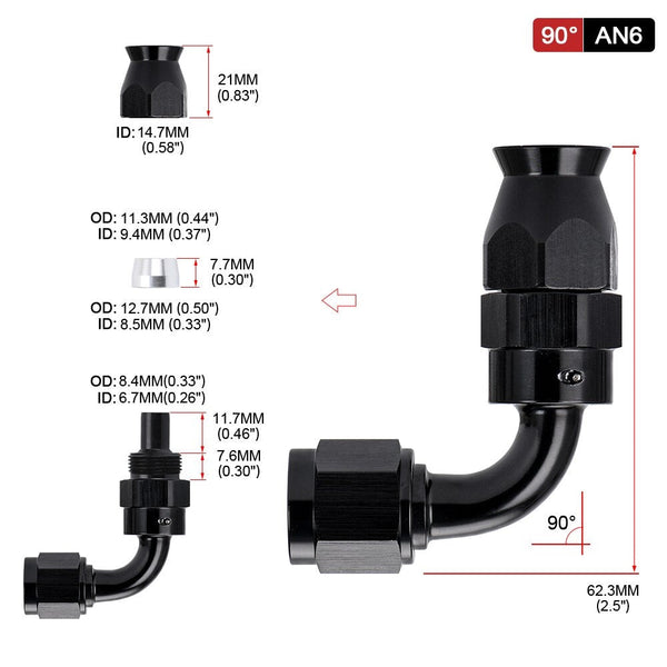 PTEF AN6 Straight Hose End Fitting For Stainless Steel Braided Hose