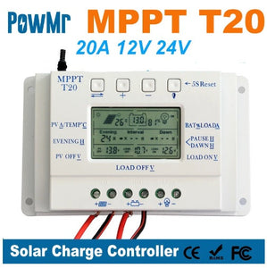 PowMr 20A MPPT Solar Panel Battery Regulator Charge Controller - Efficient Charging & Maximum Conversion