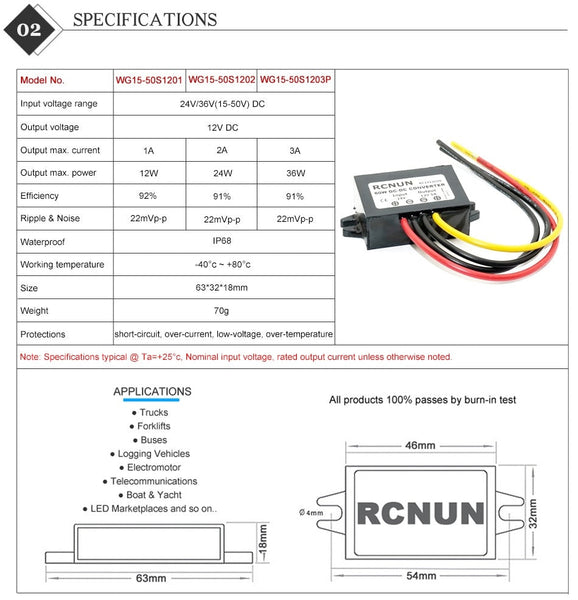 RCNUN 15-50V to 12V 3A Step-down DC DC Converter