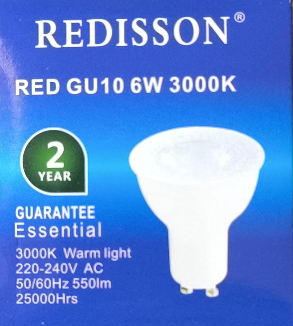 REDISSON GU10 6Watt 240vAC 3000k (Warm White) LED Downlight Bulb - Versatile Lighting Solution - Electromann SA