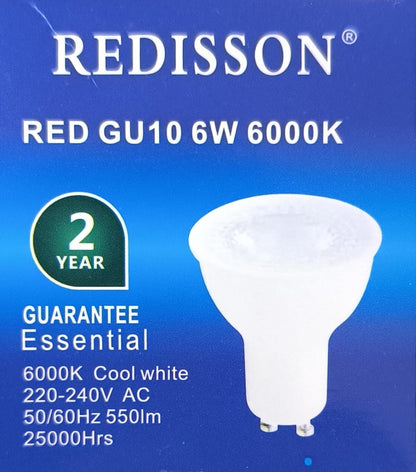 REDISSON GU10 6Watt 240vAC 6000k (Cool White) LED Downlight Bulb - Versatile Lighting Solution - Electromann SA