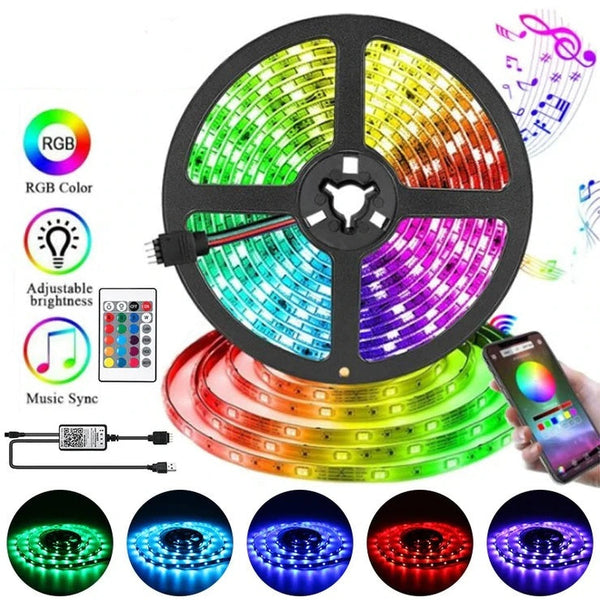 RGB LED Light Strip with Bluetooth App, Remote, and Controller