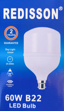 REDISSON 220v AC 60Watt B22 (Push and Twist Type) 6500K Cool White LED Bulb (10007632) - Electromann SA