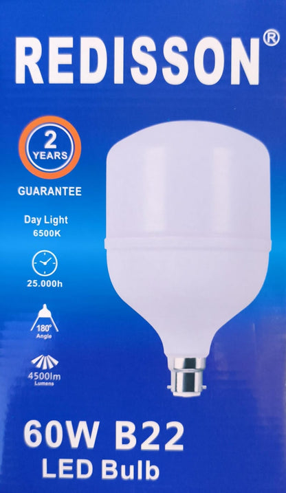 REDISSON 220v AC 60Watt B22 (Push and Twist Type) 6500K Cool White LED Bulb (10007632) - Electromann SA