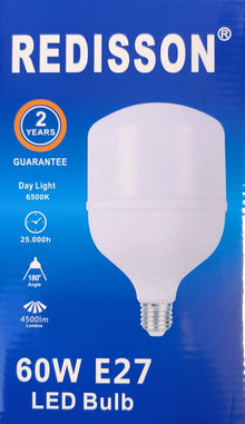 REDISSON 220v AC 60Watt E27 (Screw Type) 6500K Cool White LED Bulb (10007633) - Electromann SA