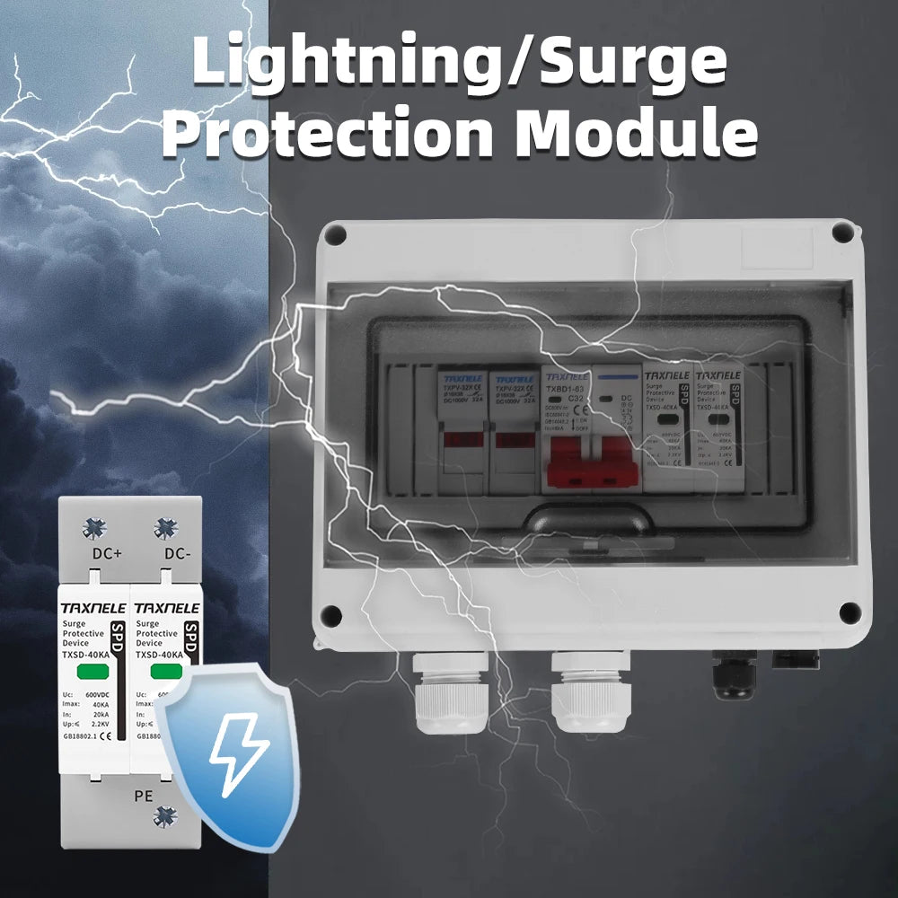 Solar photovoltaic PV DC Combiner Box Surge Lightning Protection 1 input 1 out DC 600V (10007746) - Electromann SA