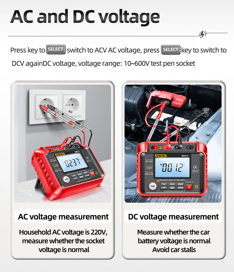 ANENG MH12 Insulation resistance meter Megohmmeter - Electromann SA
