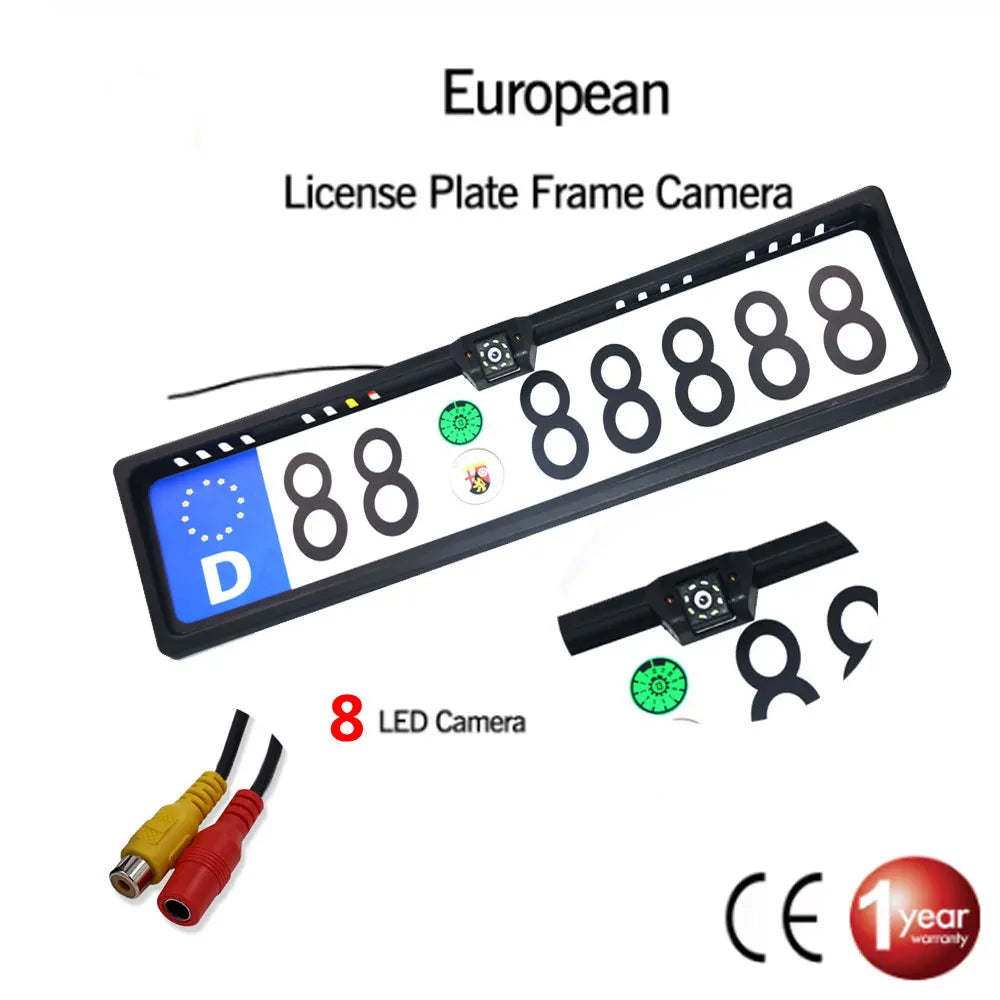 Car Rear View Camera EU European License Plate Frame Waterproof Night Vision 8 LED light (10005069) - Electromann SA