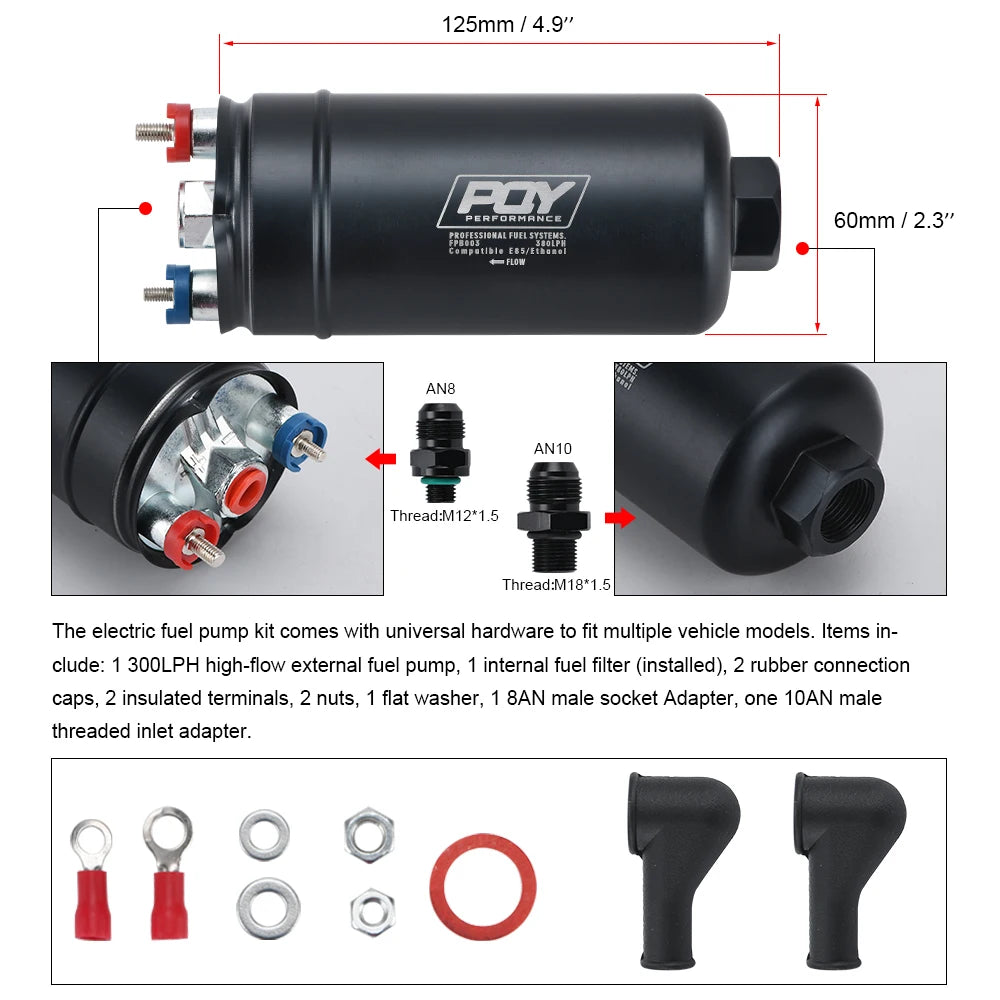 EFI 380LPH 1000HP TOP QUALITY External Fuel Pump E85 Compatible - Electromann SA