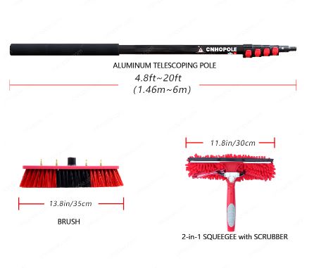 20ft Water Gevoed Paal Borsel met Squeegee Sonpaneel / Venster Skoonmaak Kit 