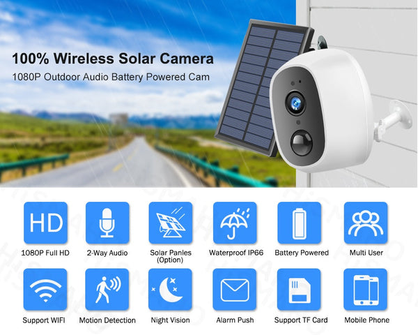 Solar Powered Wireless WiFi  Outdoor IP Camera