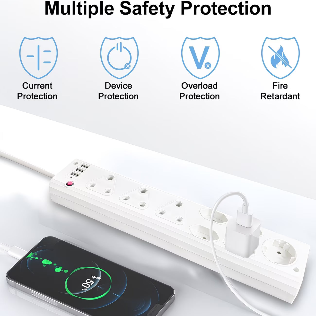 Redisson 11 Way Multi-Plug: 3x16Amp 5x5Amp 220v + 3x 2.1Amp USB Ports Power Strip (10006732) - Electromann SA