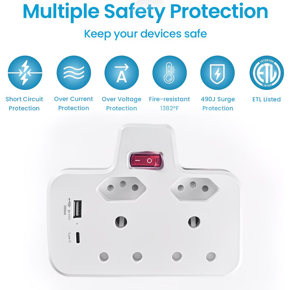 REDISSON RN-04 USB 4 Way Multiplug with USB+Type-C (10007511) - Electromann SA