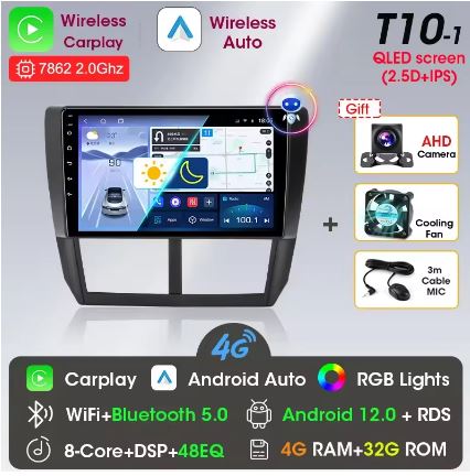 Srnubi Android 12 Carplay Multimedia Player Head Unit For Subaru WRX and Forester 2008-2014