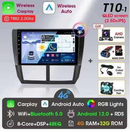 Srnubi Android 13 Carplay Car Radio For Subaru Impreza WRX/STI, Forester 3 SH 2007-2013 2 Din Multimedia Player 2 din Head Unit