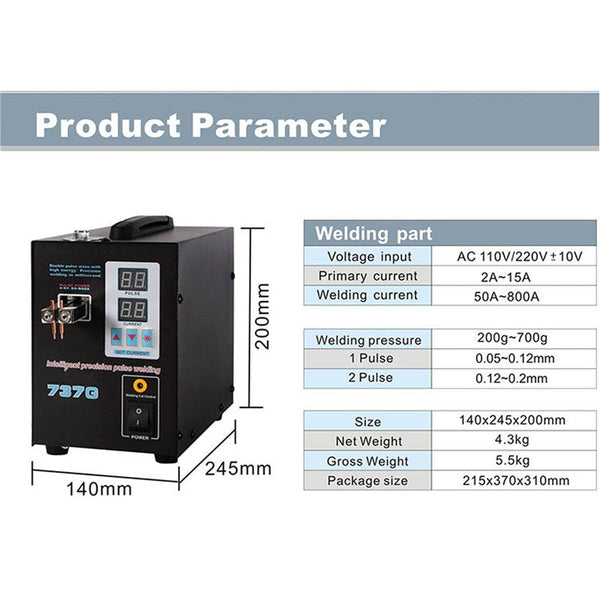 SUNKKO 737G 220V Lithium Battery Spot Welder - Powerful and Efficient Welding Tool