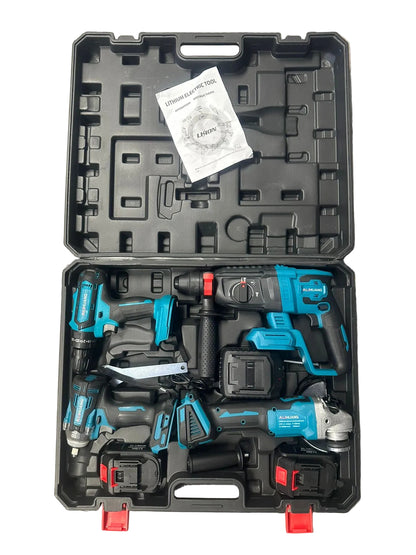 Alihuang Impact Wrench, Angle Grinder, Hammer Drill, Electric Drill + 2x 48V Batteries Tool Set(10008314)