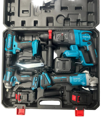 Alihuang Impact Wrench, Angle Grinder, Hammer Drill, Electric Drill + 2x 48V Batteries Tool Set(10008314)