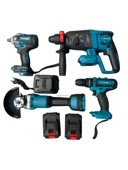 Alihuang Impact Wrench, Angle Grinder, Hammer Drill, Electric Drill + 2x 48V Batteries Tool Set(10008314)