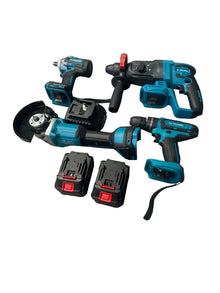 Jiageng XF0818 slagsleutel, hoekslyper, hamerboor, elektriese boor + 2x 48V-batteryestel 