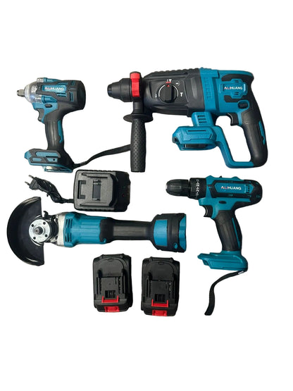 Alihuang Impact Wrench, Angle Grinder, Hammer Drill, Electric Drill + 2x 48V Batteries Tool Set(10008314)