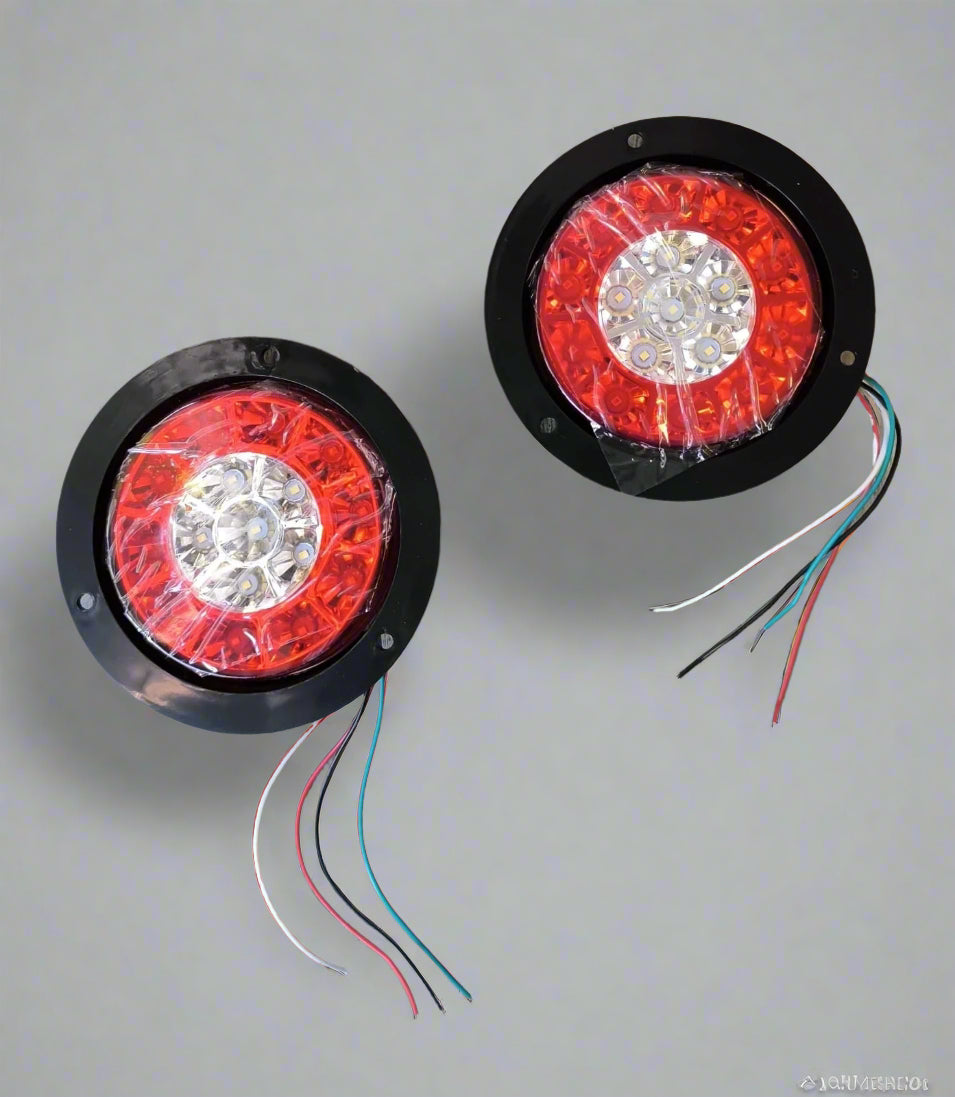 2Pcs 24v Round Truck/Trailer 16LED Rear Tail Stop Light RED + White - Electromann SA