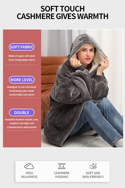 USB Electric Heated Hooded Blanket for Men and Woman with Sleeves - Stay Warm and Cozy All Winter