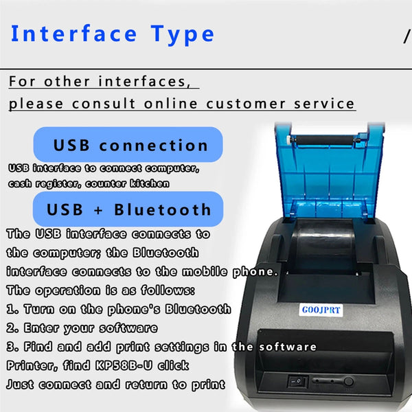 57x30mm USB+Bluetooth Wireless Thermal Pocket Receipt Printer 203DPI