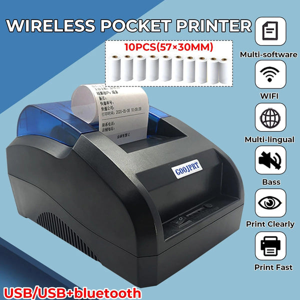 57x30mm USB+Bluetooth Wireless Thermal Pocket Receipt Printer 203DPI