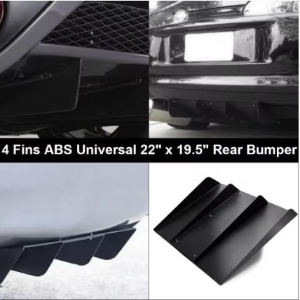 Hypertune - Universal Rear Bumper 4 Shark Fins Diffuser/Spoiler in Black ABS