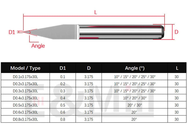 0.4x3 .175mm 1/8 inch 20 Degree V Shape Flat Bottom Knife CNC Cutter/Engraving Bit