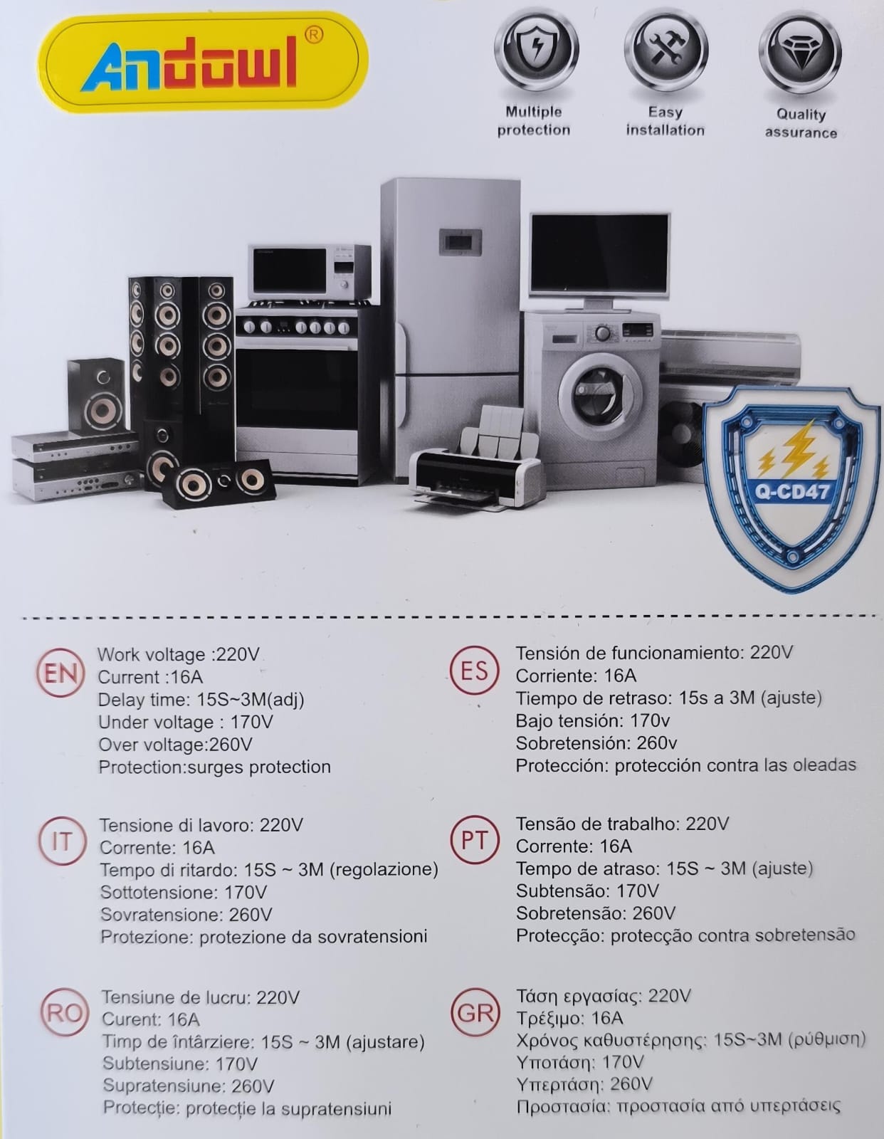 ANDOWL Q-CD47 16Amp AC Over and Under Voltage Protection Socket - Electromann SA